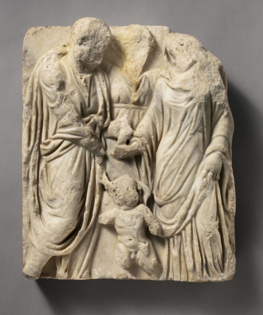 Image of a marriage scene from a Roman sarcophagus
